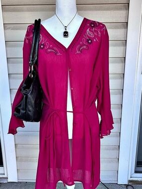 Worthington Floral Embroidered Blouse in Pink Size 2X Like New
